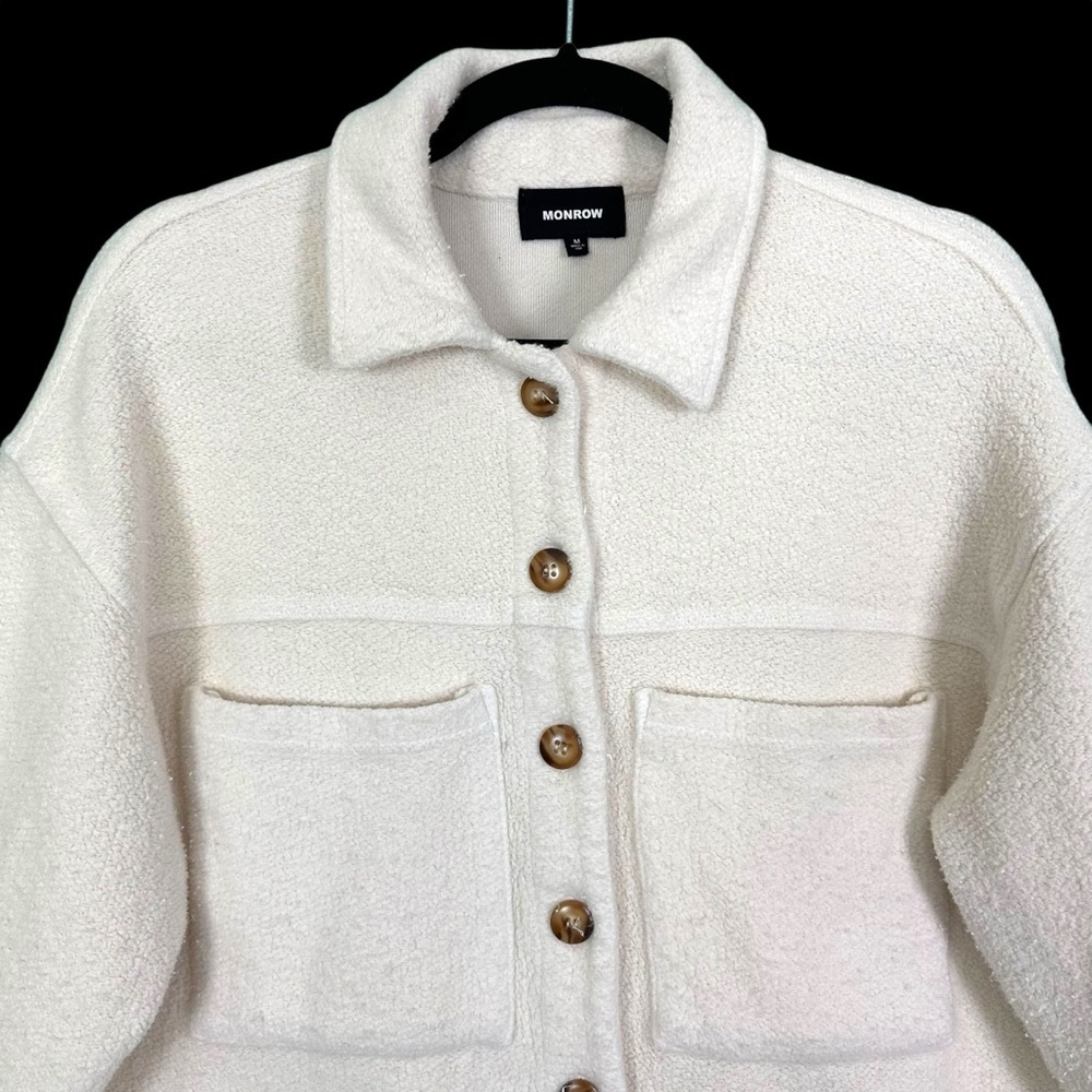 Monrow Revolve Cream Teddy‎ Fleece Boucle Cotton Shacket Jacket Womens Size M - Picture 5 of 15
